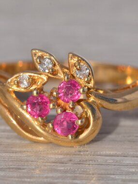 Ruby and Diamond Floral Ring in Yellow Gold